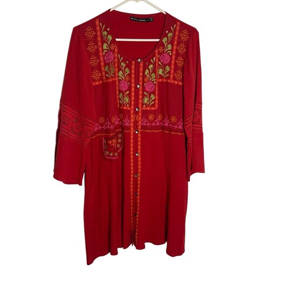 Gudrun Sjoden Embroidered Button Front Shacket Dress Women’s Size Medium - Picture 1 of 8